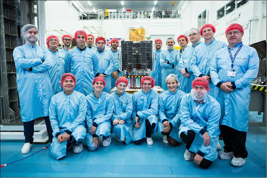 Figure 5: Photo of the Carbonite Team with Carbonite-2 in the background (image credit: SSTL)