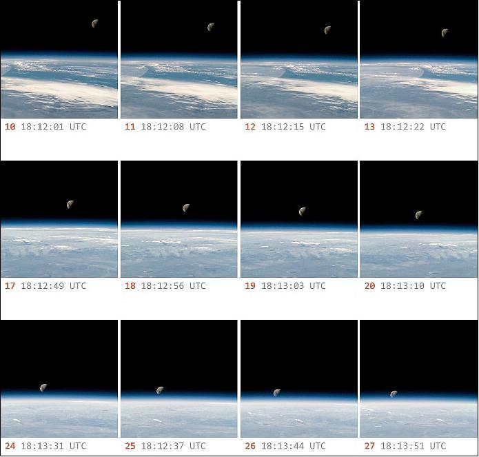 Figure 8: Selection of frames showing the Moon declining behind Earth over Chile captured in May 2018(image credit: TU Berlin)