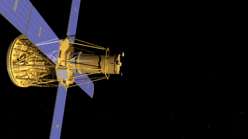 Figure 6: An artist's representation of RHESSI. Flying up above Earth's radiation-blocking atmosphere, RHESSI could observe X-rays and gamma rays from solar flares (image credit: NASA)
