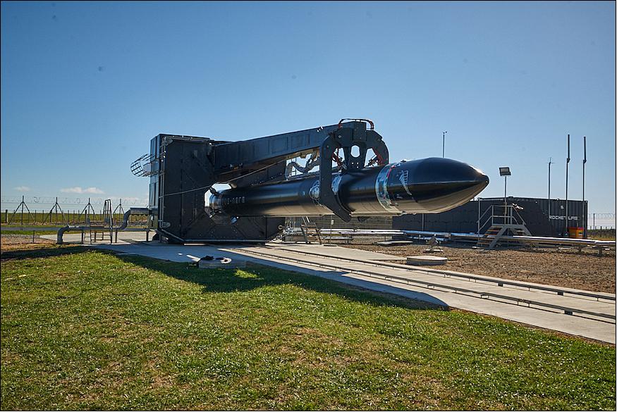 Figure 1: Electron, inverted under its Transporter/Erector/Launcher, rolls to the pad for launch operations (image credit: Rocket Lab)