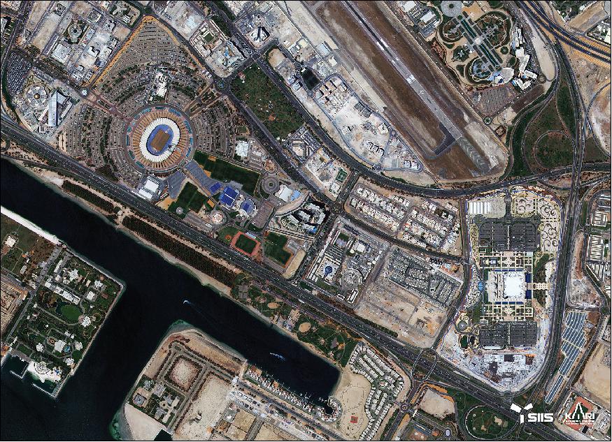 Figure 5: Sample KOMPSAT-3 image of Abu Dhabi, UAE (United Arab Emirates), acquired on April 26th, 2016 (image credit: SIIS, KARI)