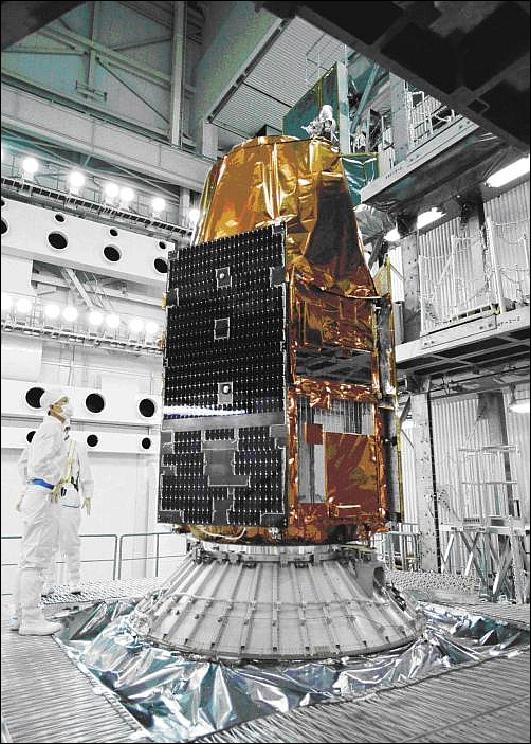 Figure 3: Photo of the KARI KOMPSAT-3/Arirang-3 spacecraft at TNSC on May 1, 2012 (image credit: The Korea Herald)