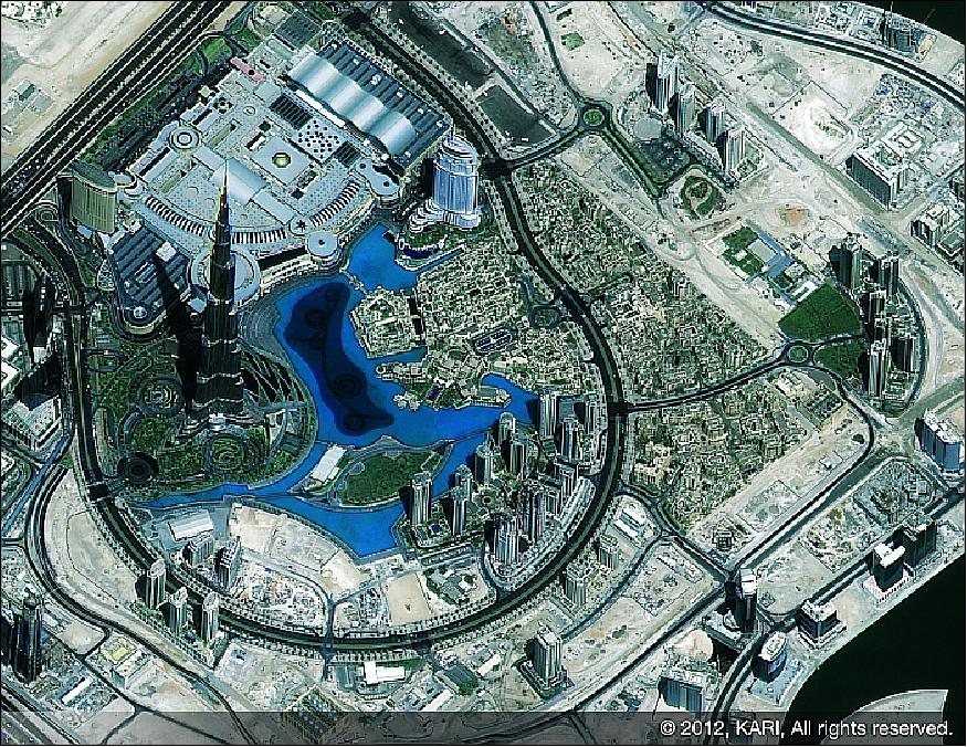 Figure 13: Image of the Burj Tower of Dubai, observed by KOMPSAT-3 in the fall of 2012 (image credit: KARI)