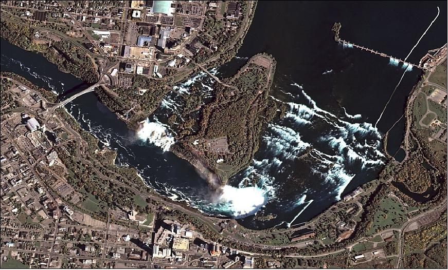 Figure 12: KOMSAT-3 test image of Niagara Falls, USA, Canada (image credit: KARI, Ref. 27)