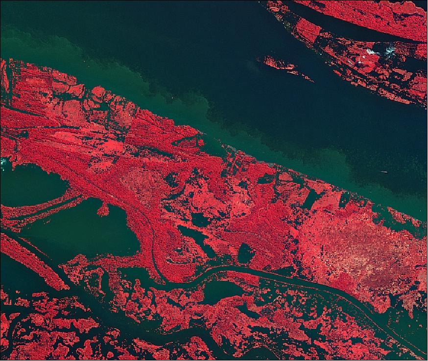 Figure 20: KOMPSAT-2 false color image of the Amazon river released on Oct. 18, 2013 and acquired on July 6, 2012 (image credit: KARI, ESA)