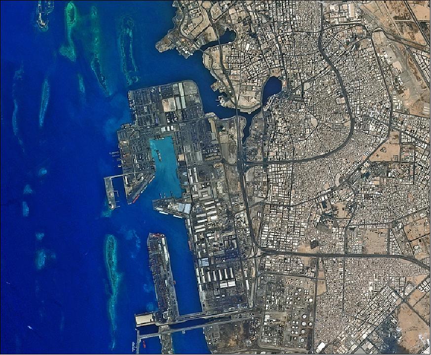 Figure 19: KOMPSAT-2 image of Jeddah's seaport, Saudi Arabia, acquired on March 17, 2013 (image credit: KARI, ESA) 28)