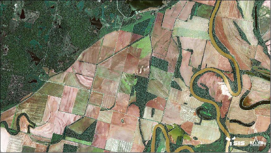 Figure 8: KOMPSAT-2 image of a rural region near Lawrence, Kansas, USA, acquired on May 13th, 2016 (image credit: SIIS, KARI)