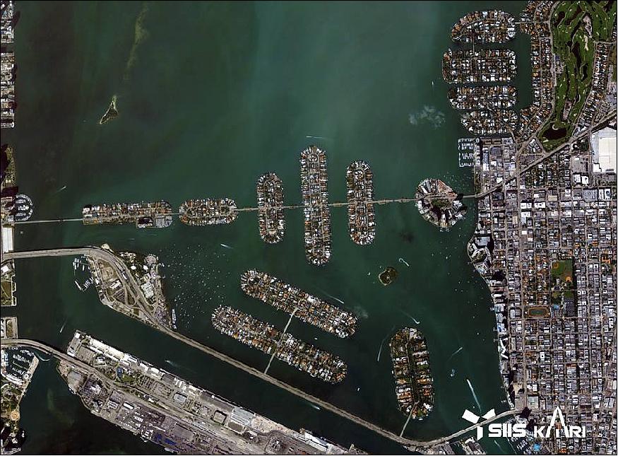 Figure 5: KOMPSAT-3A sample image of the Venetian Islands of Miami, Florida acquired on 24 October 2018 (image credit: SIIS, KARI)