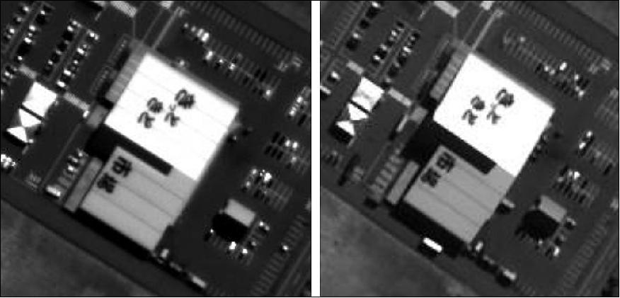 Figure 16: Comparison of KOMPSAT-3A and KOMPSAT-3 images. The image on the left is the KOMPSAT-3A image acquired on March 27, 2015.On the right side is the KOMPSAT-3 image. The KOMPSAT-3A is image shows high quality even before calibration (image credit: KARI)