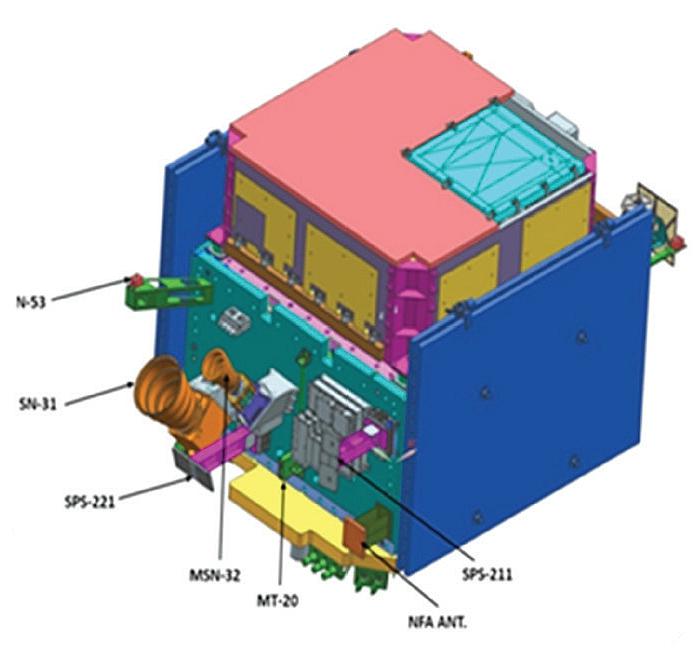 Figure 5: The HySIS minisatellite in launch configuration (image credit: ISRO)