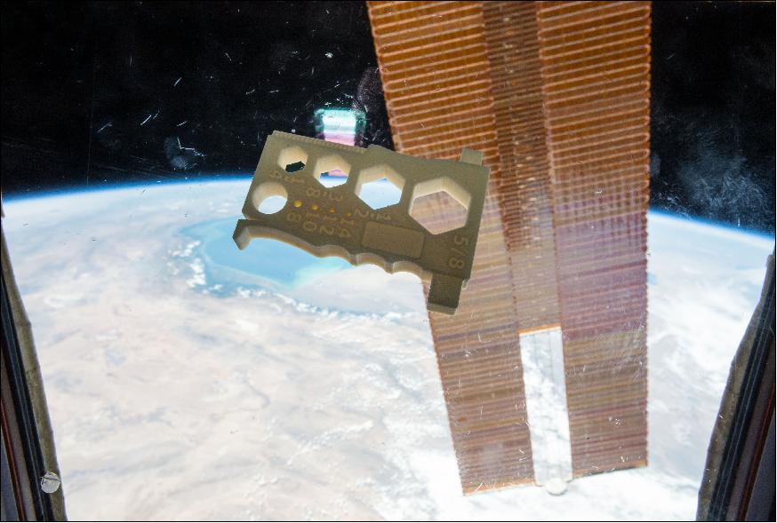 Figure 4: The Multi-Purpose Precision Maintenance Tool designed by student Robert Hillan and printed with the AMF on the ISS (image credit: NASA)