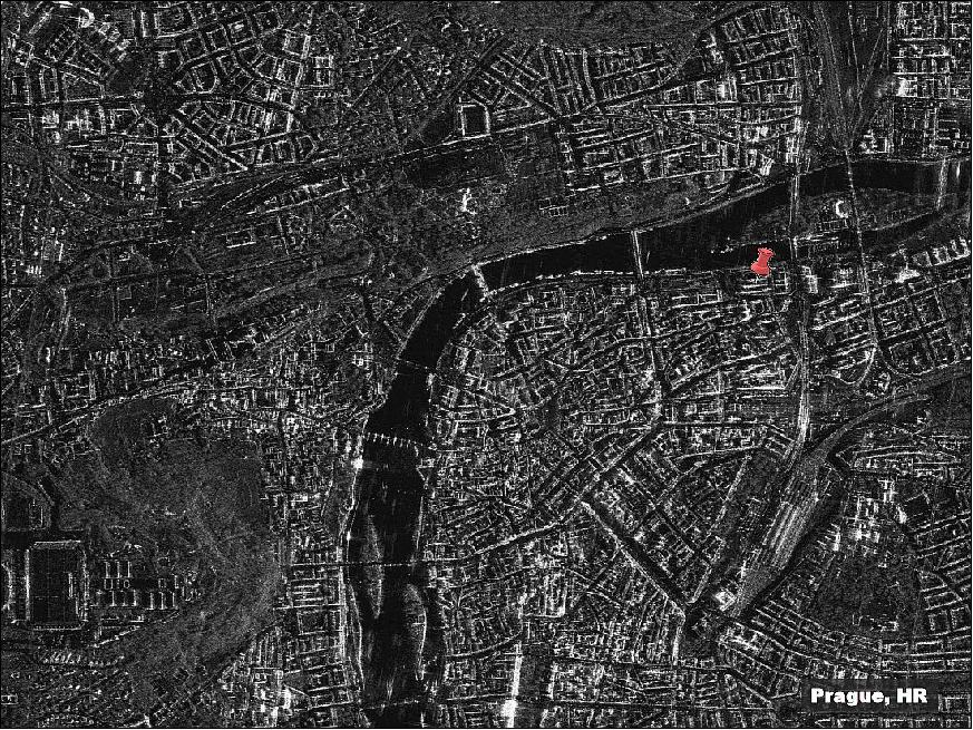 Figure 9: High-resolution SAR image of Prague, Czech Republic, acquired in 2014 (image credit: SIIS, KARI)