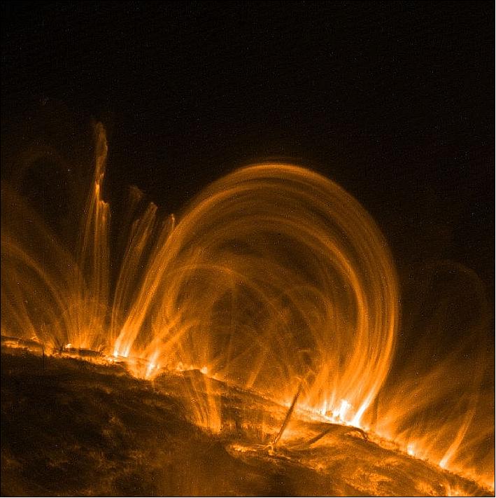 Figure 6: Coronal loops over the eastern limb of the sun observed by TRACE (171 Å pass band) on Nov. 6, 1999 (image credit: LMSAL, NASA)