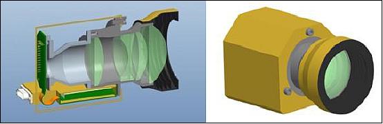 Figure 2: LUMIO-Cam optomechanical assembly (left) and external box (right), image credit: LUMIO collaboration