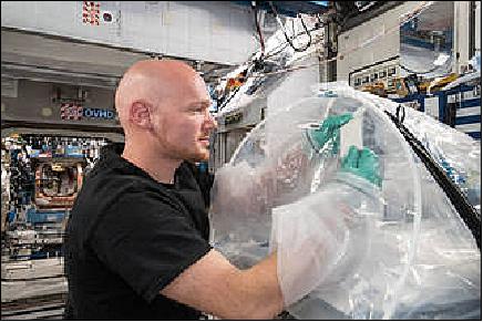 Figure 4: ESA astronaut Alexander Gerst works on earlier research on the cement hardening process in space (image credit: NASA)
