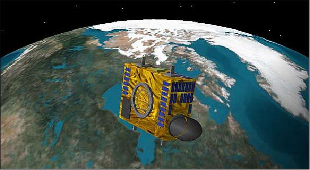 Figure 2: Artist's rendition of the NEOSSat spacecraft in orbit (image credit: CSA)