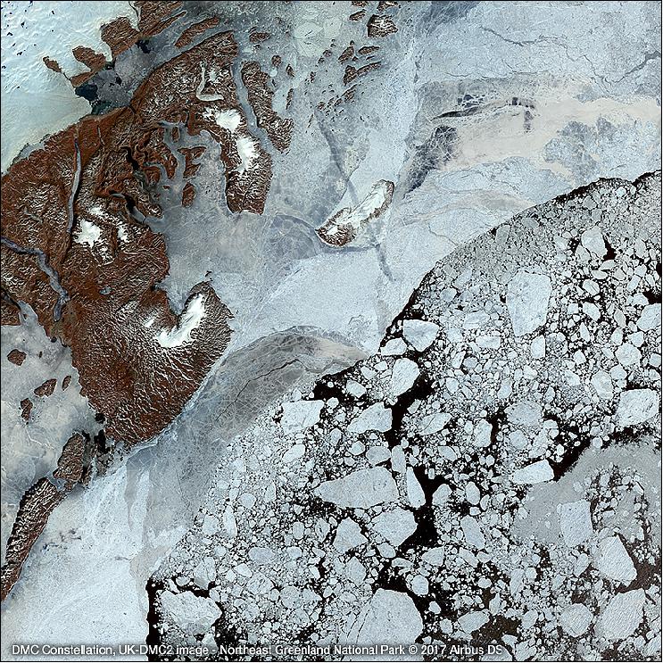 Figure 12: This UK-DMC-2 image of a portion the Northeast Greenland National Park was acquired in 2017 (image credit: Airbus DS)