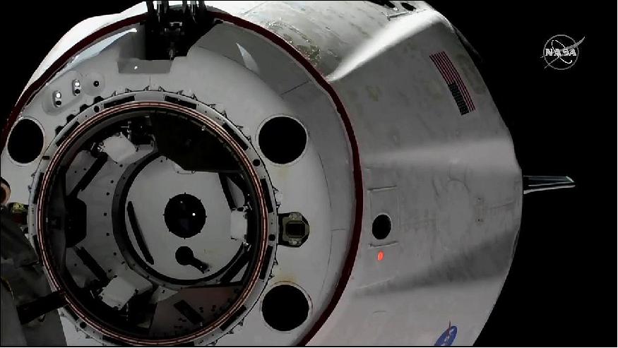 Figure 7: Photo of the uncrewed SpaceX Crew Dragon spacecraft just moments after undocking from the International Space Station (image credit: NASA)