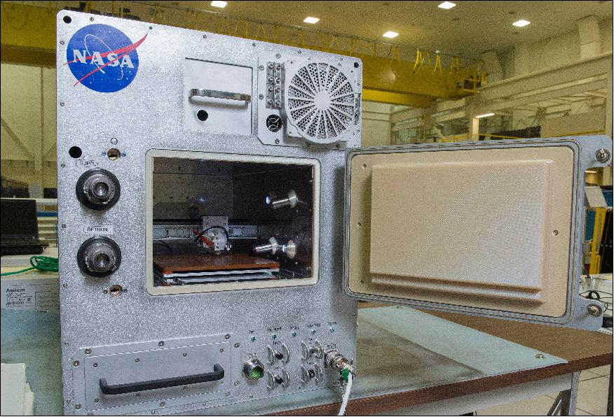 Figure 1: The "Refabricator" is a recycler and 3D printer in one unit about the size of a dorm room refrigerator. Pictured is the tech demonstration unit that will be tested at NASA's Marshall Space Flight Center in Huntsville, Alabama before a flight unit is launched to the space station in November 2018.(image credit: NASA/MSFC/Emmett Given)