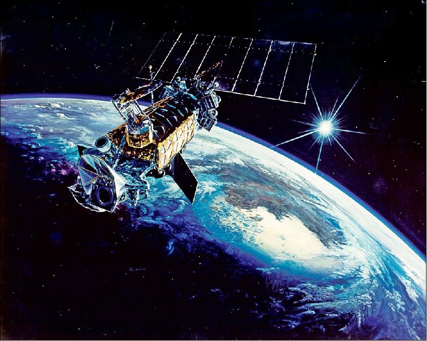 Figure 3: Image of a DMSP (Defense Meteorological Satellite Program) satellite of the US Air Force, a military weather satellite located in low-Earth orbit. The DMSP-13 spacecraft broke up into some 40 pieces on 3 February 2015. This explosion is believed to have been caused by a battery overcharge (image credit: USAF)