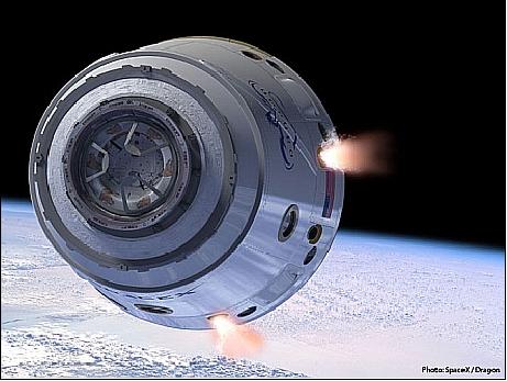 Figure 3: Artist's rendition showing the Draco thrusters firing the Dragon C1 spacecraft on orbit (image credit: SpaceX)