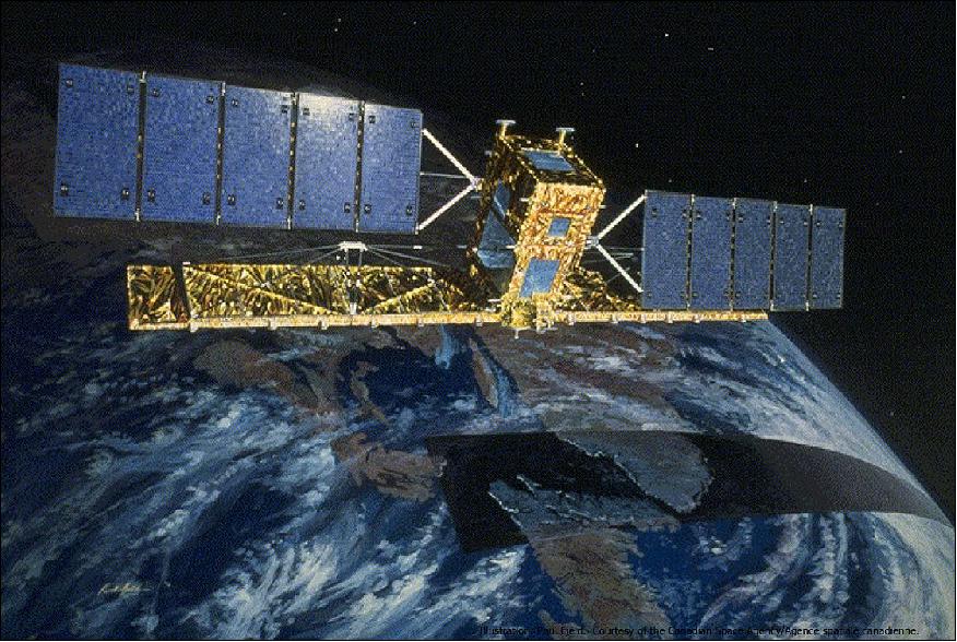Figure 1: Artist's rendition of the deployed RADARSAT-1 spacecraft in orbit (image credit: MDA, CSA)