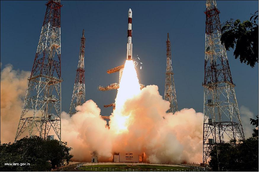 Figure 2: The PSLV-QL lifts off from the Satish Dhawan Space Center on 1 April 2019 (image credit: ISRO)