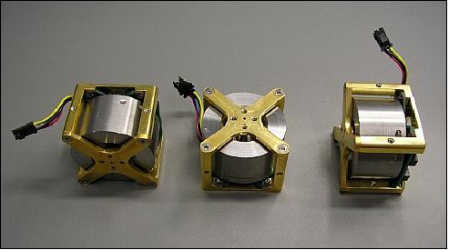 Figure 4: Photo of three GNB miniature reaction wheels (image credit: Sinclair Interplanetary)
