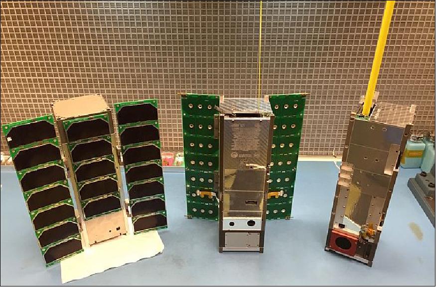 Figure 1: Photos of the MinXSS family (left to right): prototype unit, FM1 (Flight Model 1), and FM2 (image credit: LASP/University of Colorado)