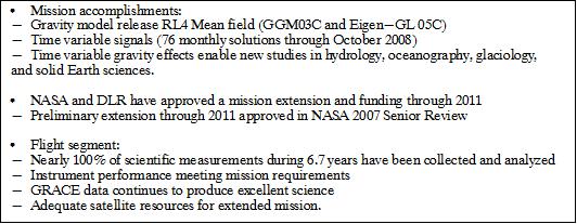 Figure 35: GRACE mission status as of December 2008