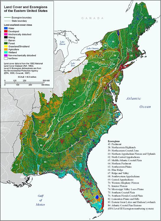 Figure 39: Land cover of the 20 Eastern U.S. eco-regions comprising the “forested east” (image credit: USGS)