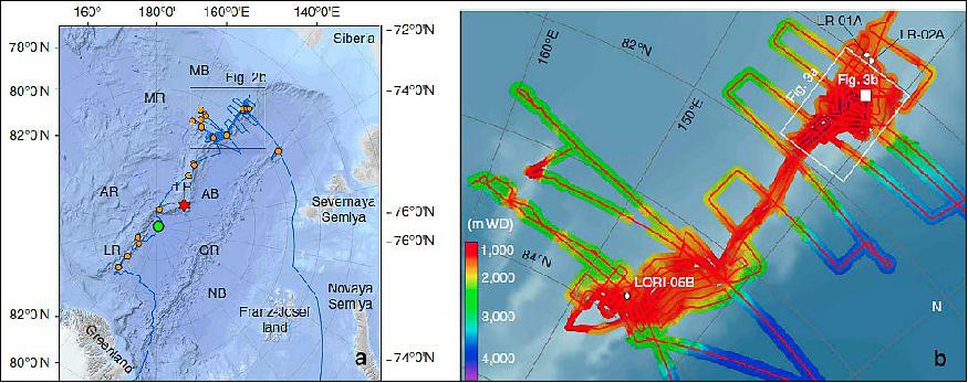 Figure 68: Cruise track and multibeam bathymetric survey of Polarstern Expedition PS87 (AWI Research Team)