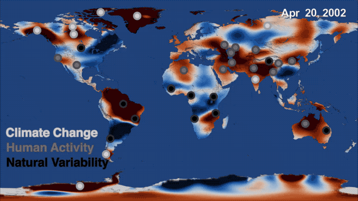 Figure 34: This map depicts a time series of data collected by NASA's GRACE (Gravity Recovery and Climate Experiment) mission from 2002 to 2016, showing where freshwater storage was higher (blue) or lower (red) than the average for the 14-year study period (image credit: GRACE study team,NASA)