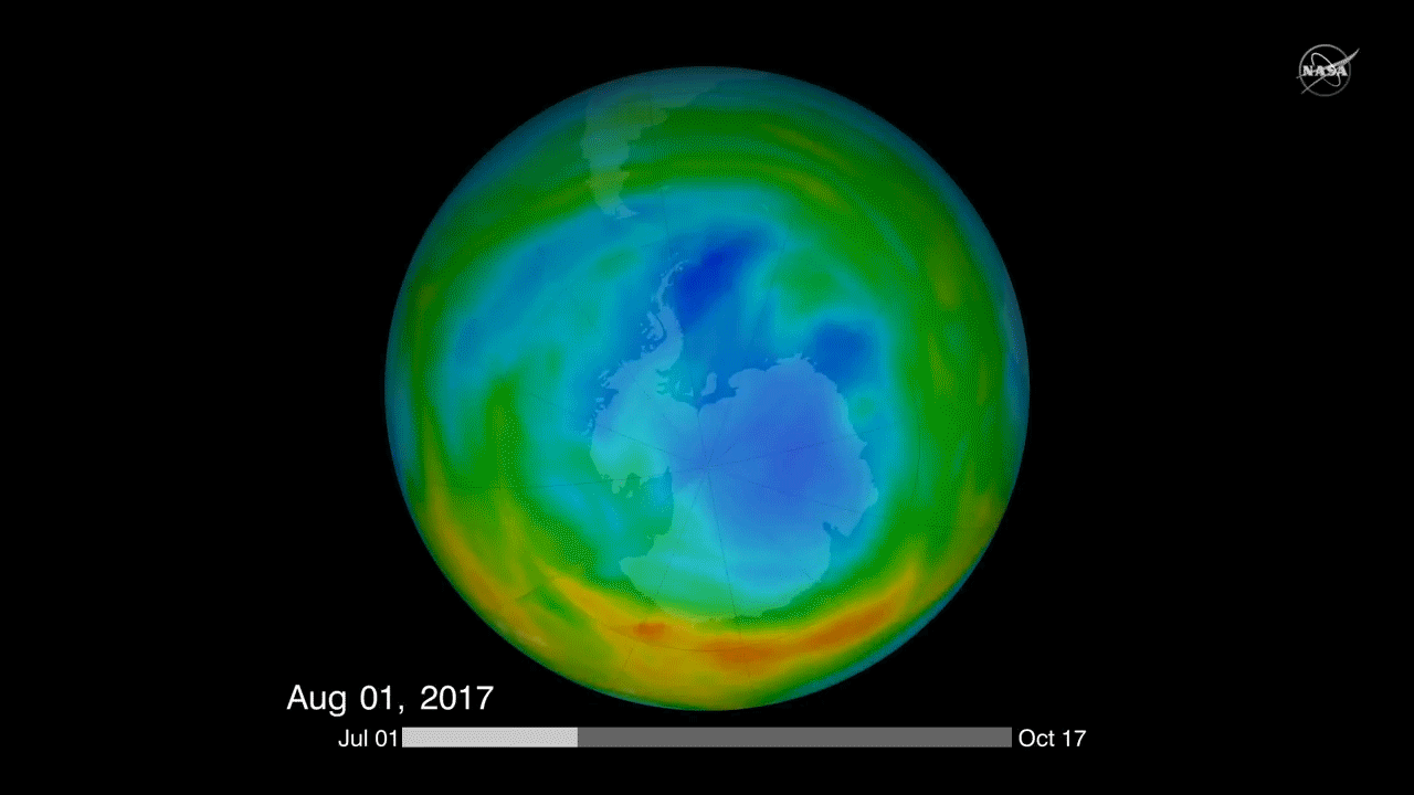 Figure 47: Using measurements from NASA's Aura satellite, scientists studied chlorine within the Antarctic ozone hole over the last several years, watching as the amount slowly decreased (image credit: NASA/GSFC, Katy Mersmann)