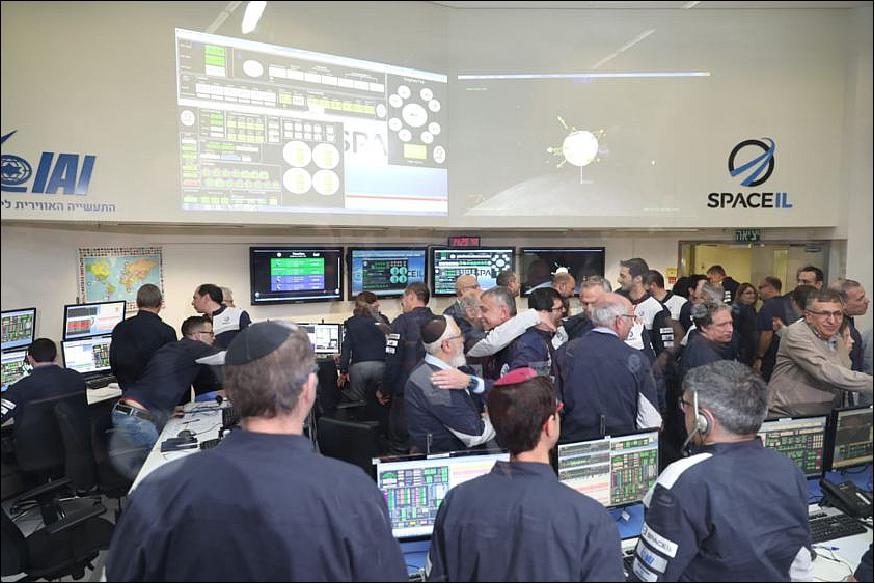 Figure 17: Members of the SpaceIL and IAI Beresheet engineering teams celebrate in the control room after the spacecraft successfully entered lunar orbit on 4 April (image credit: Eliran Avital) 24)