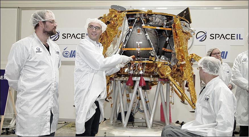 Figure 1: A digital "time capsule" is installed on the SpaceIL lunar lander in a 17 December ceremony marking the completion of the spacecraft (image credit: IAI)