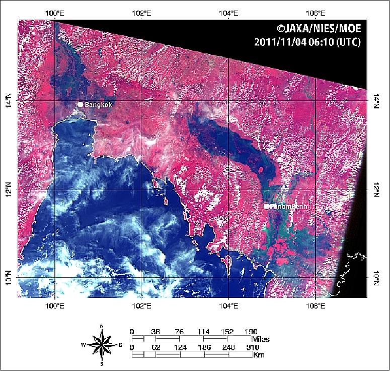 Figure 26: The CAI instrument image was acquired on Nov. 4, 2011 when Ibuki flew over Thailand and Cambodia (image credit: NIES)