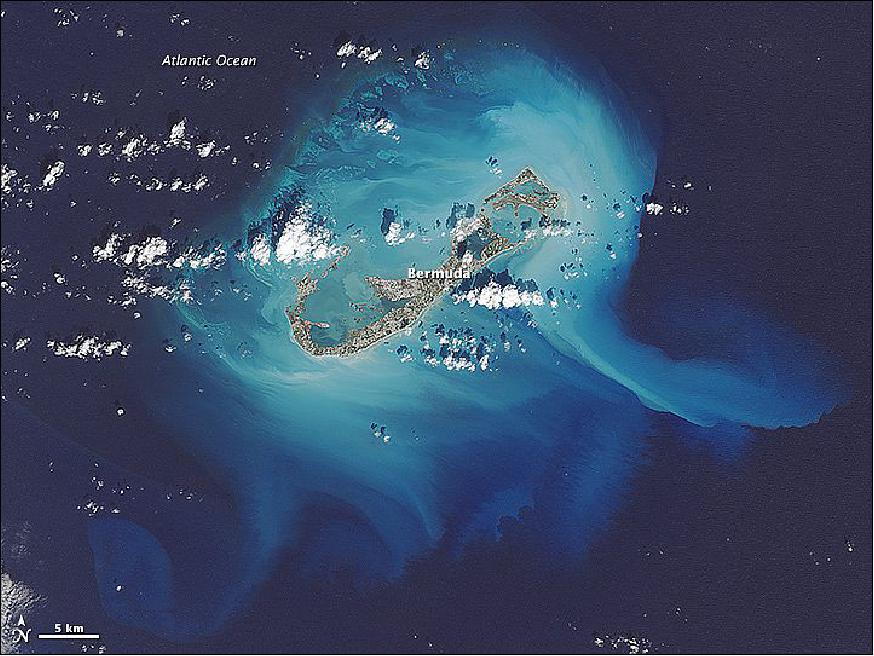 Figure 102: OLI image of Bermuda, acquired on Oct. 18, 2014, a day after Gonzalo passed through (image credit: NASA, Earth Observatory)