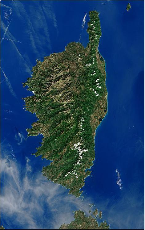 Figure 96: Image of the island of Corsica, acquired by Landsat-8 on August 29, 2014 (image credit: USGS, ESA)