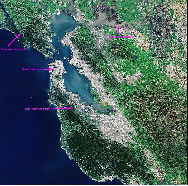 Figure 88: The OLI instrument of Landsat-8 captured this image of the San Francisco Bay Area on March 5, 2015 (image credit: USGS, ESA)
