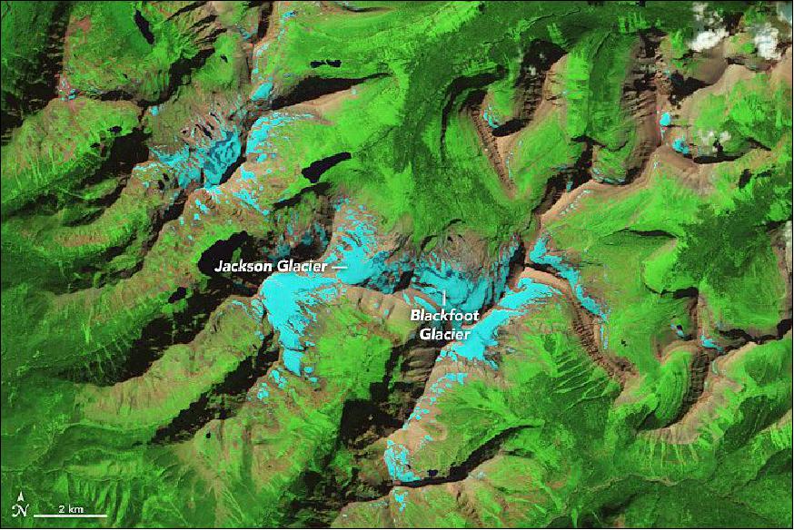 Figure 73: Landsat-5 TM (Thematic Mapper) image of the Montana's Glacier National Park, acquired on August 17, 1984 (image credit: NASA Earth Observatory, images by Jesse Allen, using Landsat data from the USGS)