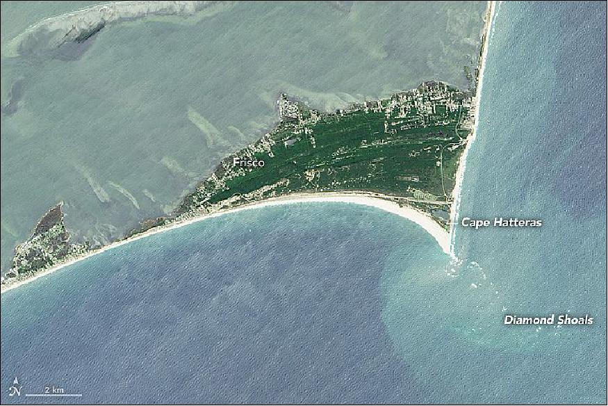 Figure 70: Landsat-8 detail image of Cape Hatteras (image credit: NASA Earth Observatory, images by Jesse Allen, using Landsat data from the USGS)