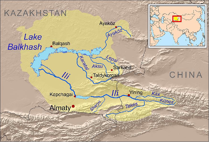 Figure 16: This is a map of the Lake Balkhash drainage basin, including the Ili River and its tributaries (image credit: Wikipedia) 13)