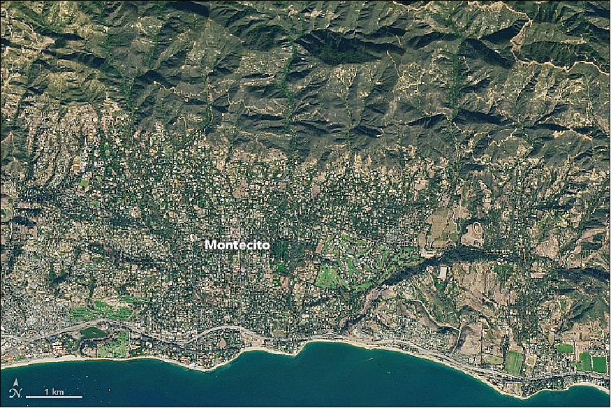 Figure 74: OLI image of the town of Montecito, captured on 23 November 2017, before the fire (image credit: NASA Earth Observatory, images by Joshua Stevens, using Landsat data from the U.S. Geological Survey, caption by Adam Voiland)