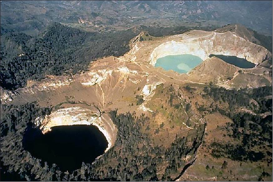 Figure 37: Photograph of the Kelimutu crater lakes (image credit: Tom Casadevall, U.S. Geological Survey via Wikimedia Commons, story by Kasha Patel)