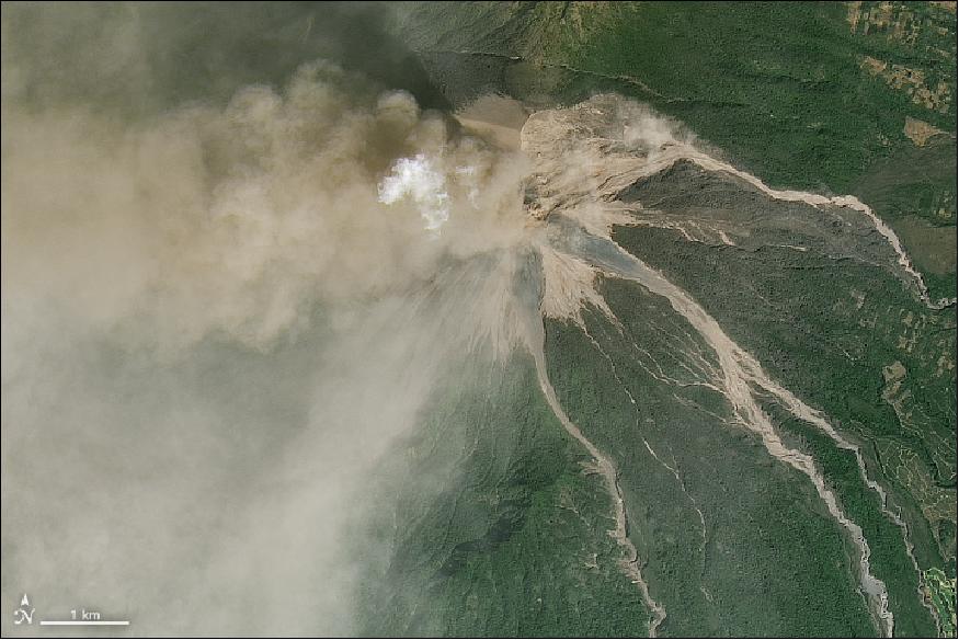 Figure 68: Detail image of the Fuego volcano eruption, captured on 1 Feb. 2018 (image credit: NASA Earth Observatory, images by Joshua Stevens, using Landsat data from the USGS, story by Kathryn Hansen)