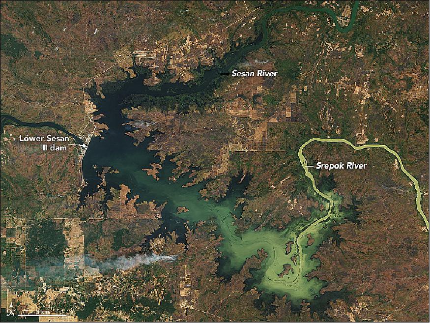 Figure 60: OLI image of the same area, acquired on 1 Feb. 2018, showing the partially filled lake (image credit: NASA Earth Observatory, image by Joshua Stevens, using Landsat data from the U.S. Geological Survey, story by Adam Voiland)