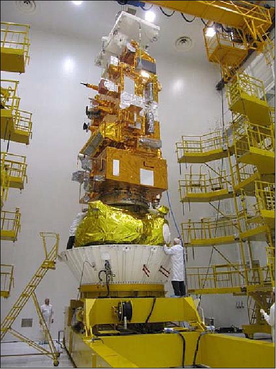 Figure 15: Stacking of the MetOp-B satellite on top of the Fregat stage, at launch site (image credit: Astrium, ESA, EUMETSAT ) 19)