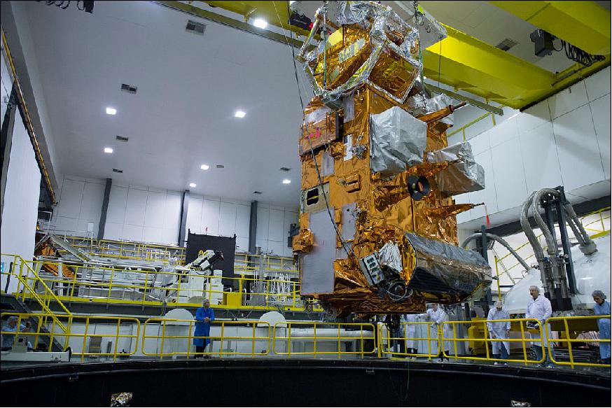 Figure 13: Photo of the MetOp-C spacecraft as it is lowered into LSS at ESA/ESTEC (image credit: ESA, G. Porter)