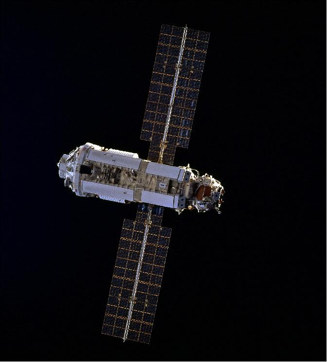 Figure 94: Zarya module as seen from the STS-88 (Endeavour) in December 1998 (image credit: NASA)